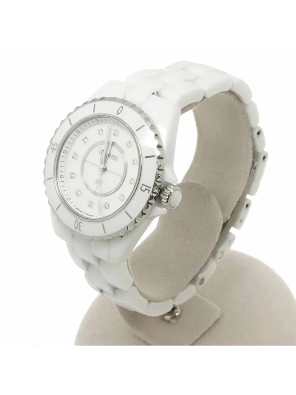 Chanel 33 Diamond Watch White Shell Ceramic Quartz